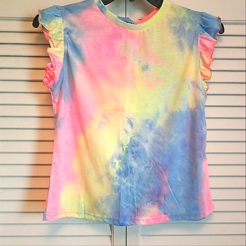 🩷NWOT Shein Colorful Tie-Dye Ruffle Sleeve Top (M)🩷